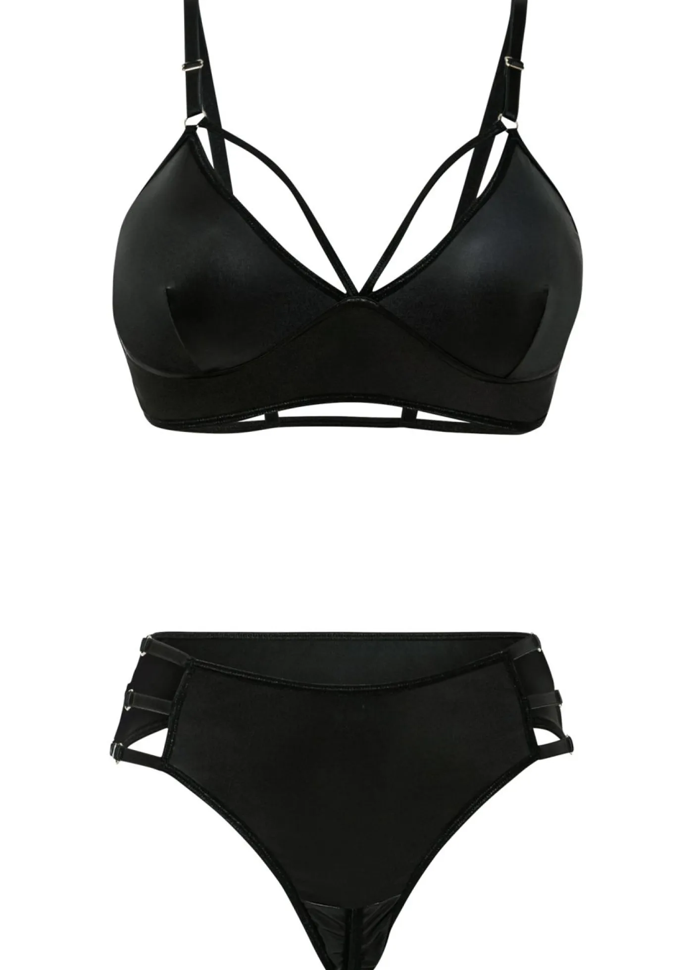 Mujer bonprix VENUS Bustier y tanga con abertura y efecto mojado (2 piezas)