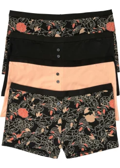 bonprix bonprix Ropa Interior De Algodón|Bragas>Bóxer de mujer (4 unidades) Negro de flores/negro/melocotón