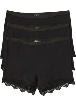 bonprix bonprix Ropa Interior De Algodón|Bragas>Bóxer e algodón ligero con encaje para mujeres (3 unidades) Negro