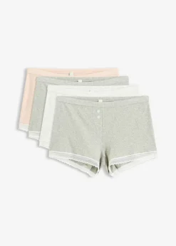 bonprix bonprix Ropa Interior De Algodón|Bragas>Bóxers acanalados con encaje para mujeres (4 unidades) gris claro jaspeado-rosa seda-natural jaspeado