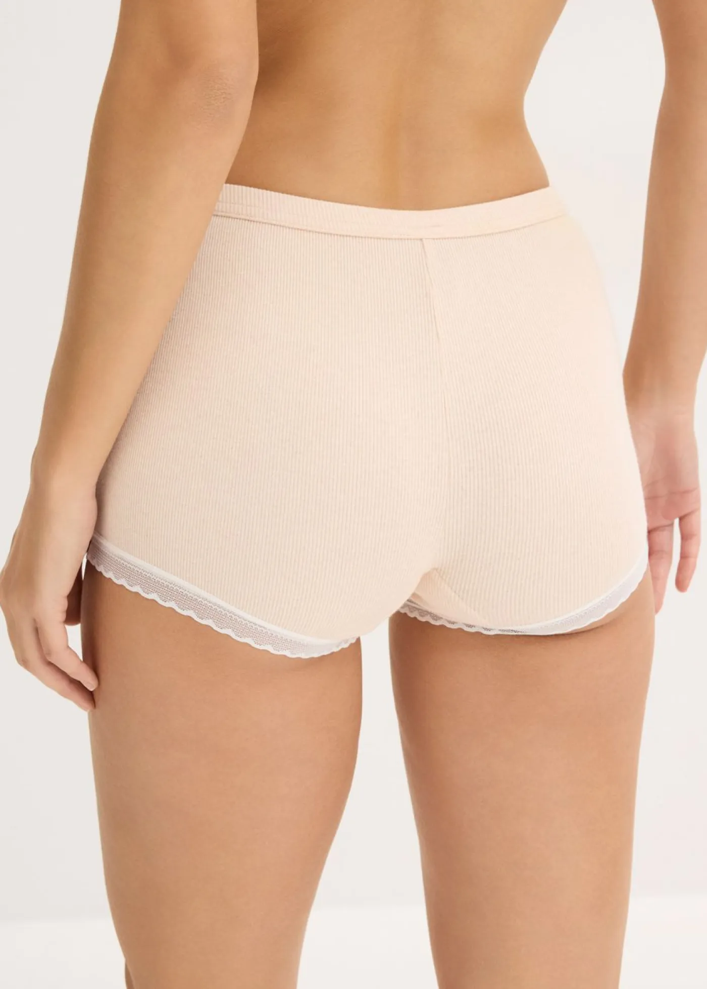 bonprix bonprix Ropa Interior De Algodón|Bragas>Bóxers acanalados con encaje para mujeres (4 unidades) gris claro jaspeado-rosa seda-natural jaspeado