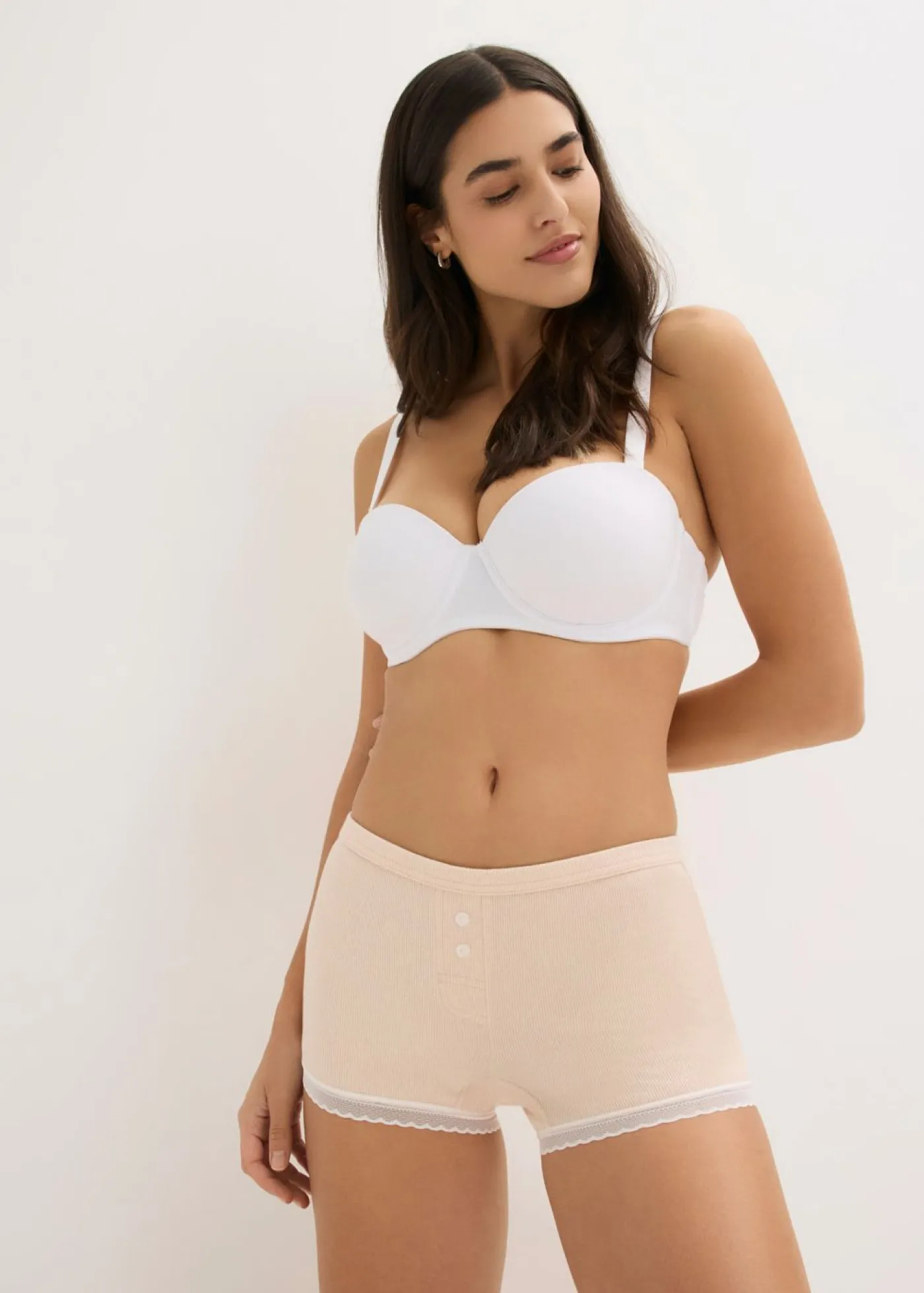 bonprix bonprix Ropa Interior De Algodón|Bragas>Bóxers acanalados con encaje para mujeres (4 unidades) gris claro jaspeado-rosa seda-natural jaspeado