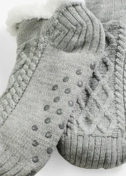 Mujer bonprix bonprix Calcetines con patrón trenzado, forro de peluche y suela antideslizante
