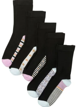 bonprix bonprix Medias, Panties Y Calcetines>Calcetines con puños sin presión (5 pares) de algodón orgánico Negro estampado