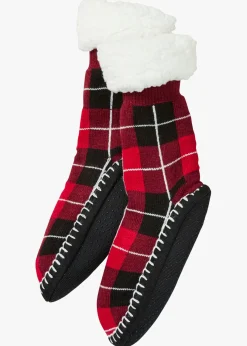 bonprix bonprix Sandalias|Medias>Calcetines con suela cosida y forro de peluche negro/magenta/blanco/rojo a cuadros