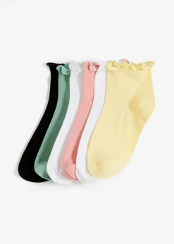 bonprix bonprix Medias, Panties Y Calcetines>Calcetines cortos con algodón orgánico y borde ondulado (6 pares) blanco-negro-amarillo claro-verde pastel-rosa pálido