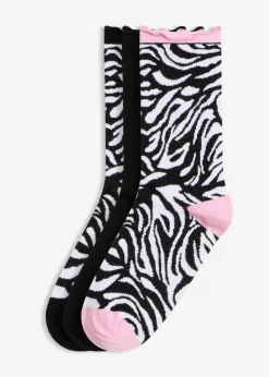 bonprix bonprix Medias, Panties Y Calcetines|Novedades>Calcetines de algodón orgánico (3 pares) Negro + rosa orquídea con estampado de cebra + negro con estampado de cebra
