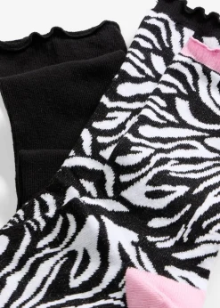 bonprix bonprix Medias, Panties Y Calcetines|Novedades>Calcetines de algodón orgánico (3 pares) Negro + rosa orquídea con estampado de cebra + negro con estampado de cebra