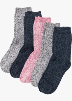 bonprix bonprix Sandalias|Medias>Calcetines térmicos de rizo (5 unidades) con algodón orgánico Azul/gris/rosa jaspeado