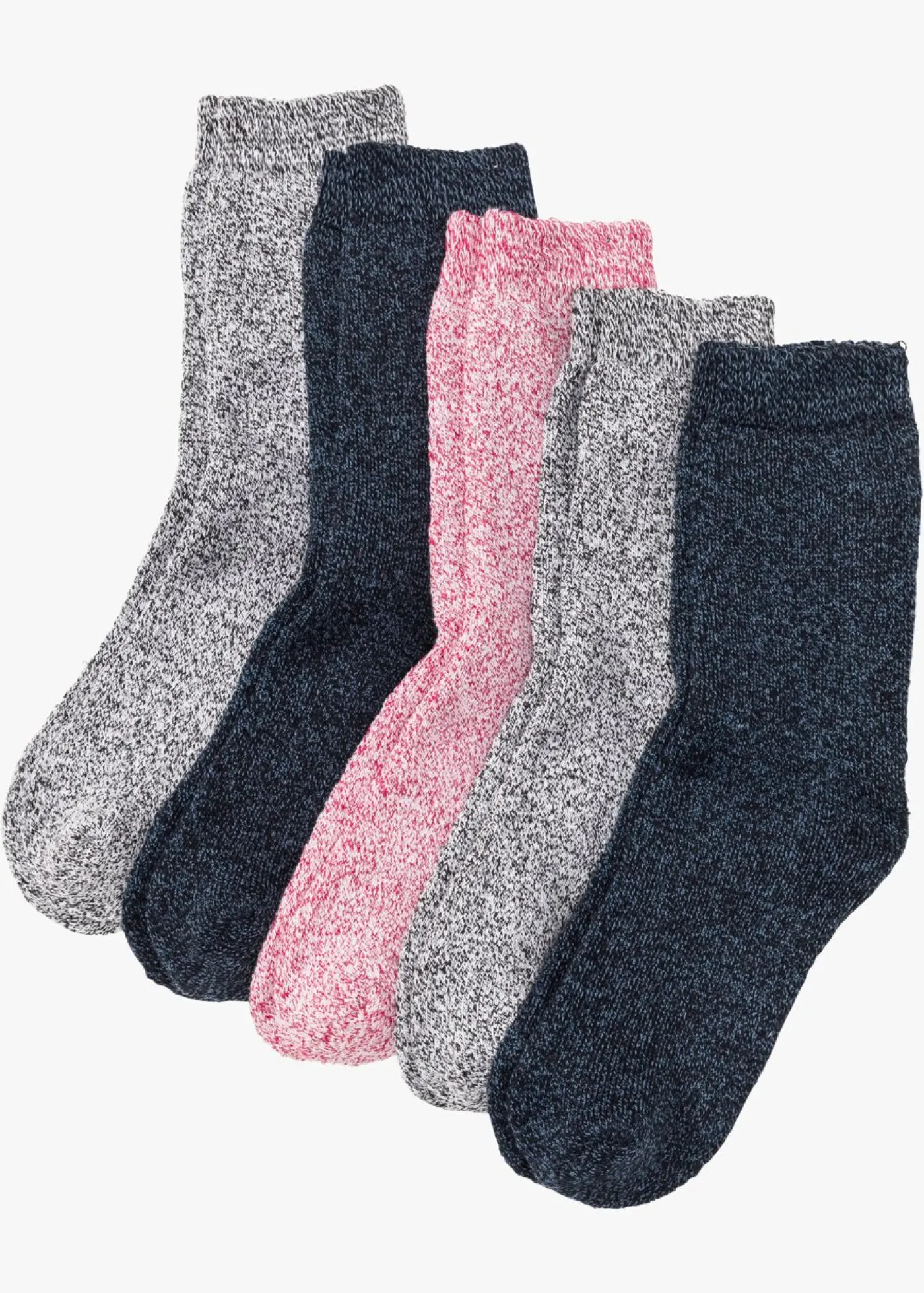 bonprix bonprix Sandalias|Medias>Calcetines térmicos de rizo (5 unidades) con algodón orgánico Azul/gris/rosa jaspeado