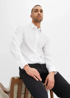 bonprix bonprix Camisas>Camisa buisness con elástico, slim fit Blanco