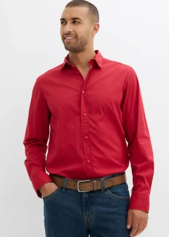 bonprix bonprix Camisas>Camisa buisness con elástico, slim fit rojo cayena