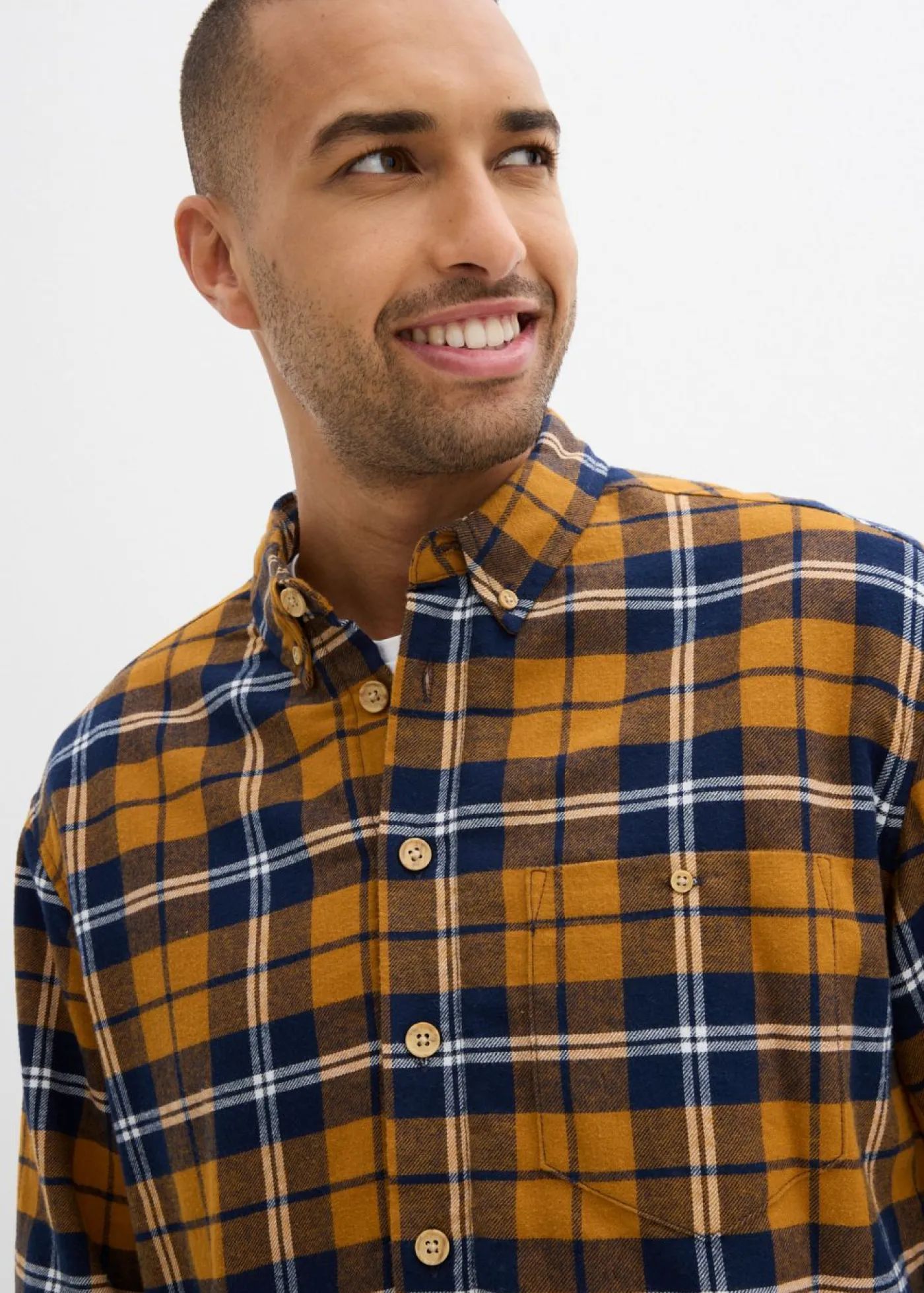 bonprix bonprix Outdoor|Camisas>Camisa de franela con forro polar cálido Azul marino de cuadros