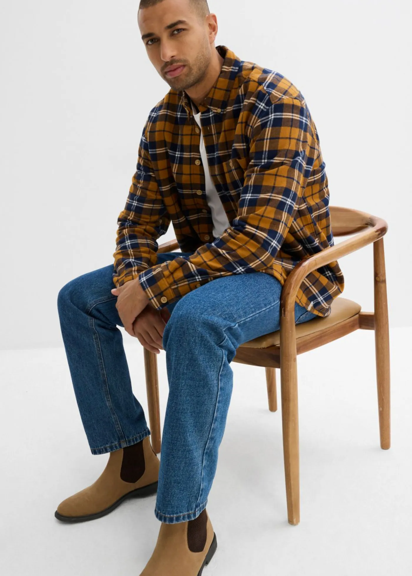 bonprix bonprix Outdoor|Camisas>Camisa de franela con forro polar cálido Azul marino de cuadros