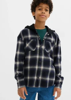 bonprix bonprix Ropa 9 A 16 Años·Conjuntos Y Camisas>Camisa de franela con manga larga y capucha negro a cuadros