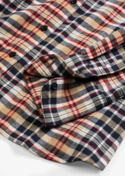 bonprix bonprix Camisas Y Blusas>Camisa de franela de algodón puro blanco perla-azul tinta-caqui claro-rojo lava a cuadros