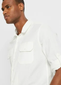 Hombre bonprix bonprix Camisa de lino con manga larga y mangas enrolladas