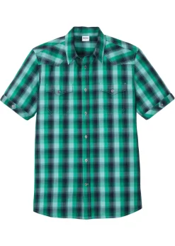 bonprix bonprix Camisas>Camisa de manga corta con bolsillos Azul marino/verde agua de cuadros