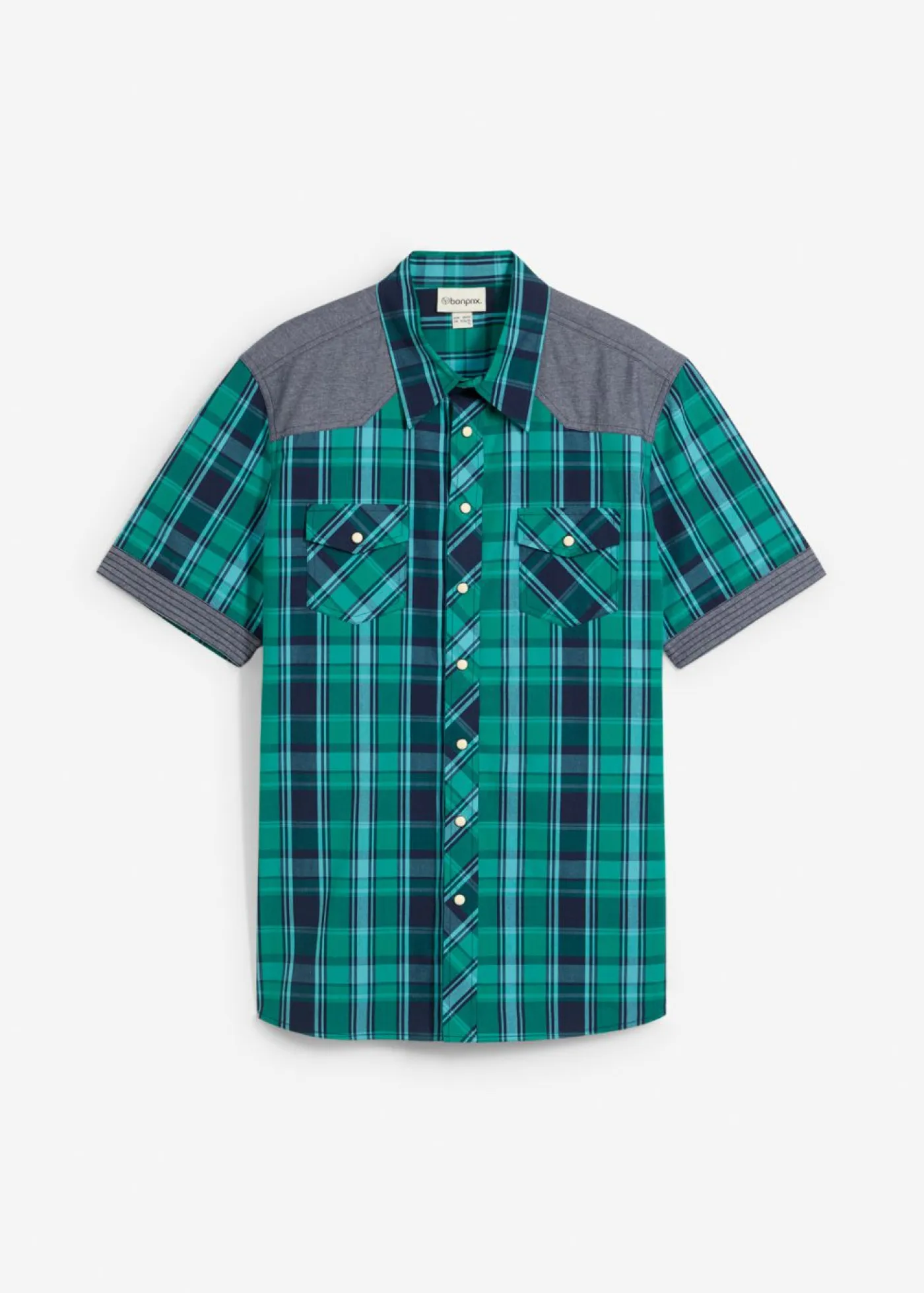 Hombre bonprix bonprix Camisa de manga corta con ribete vaquero