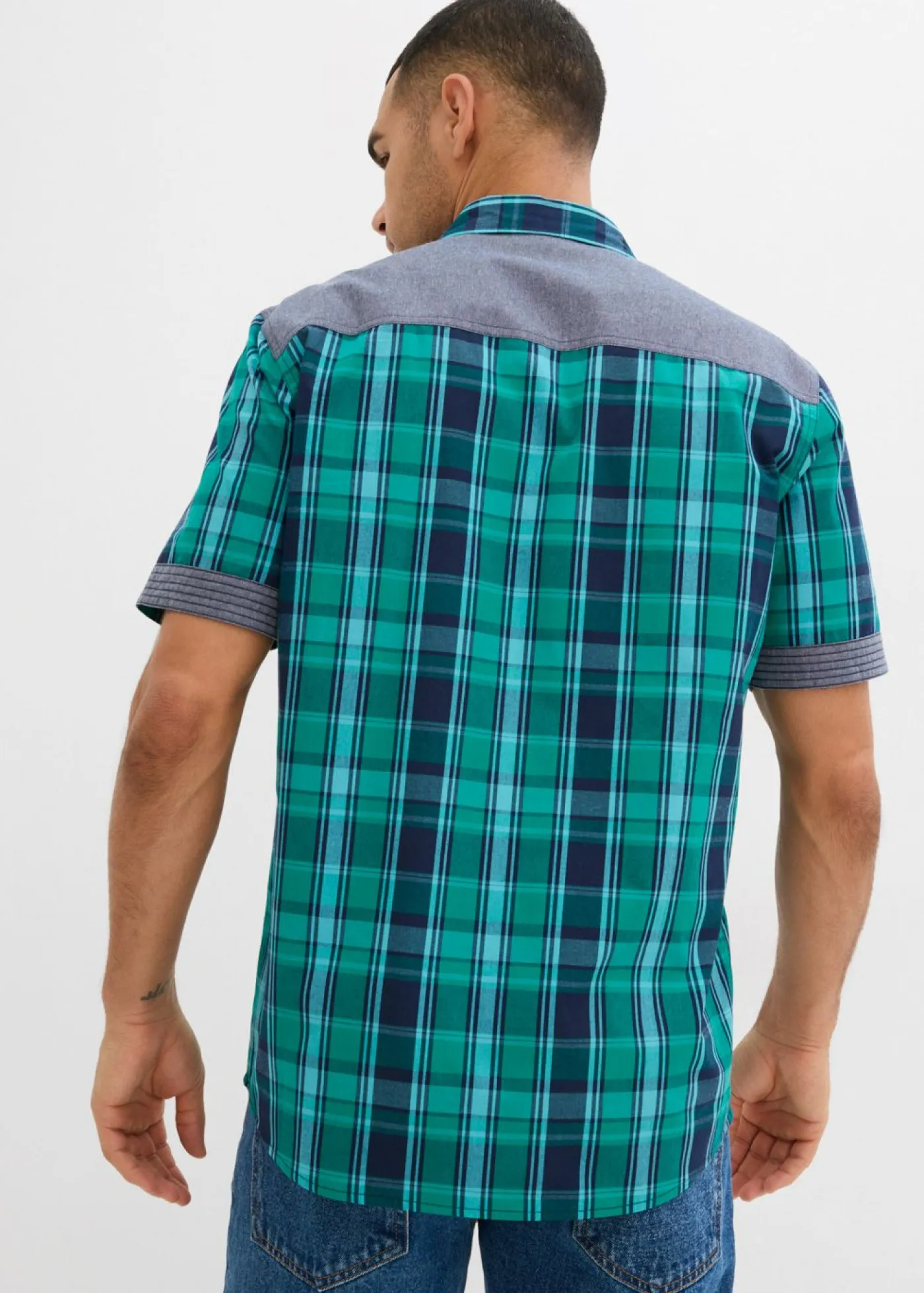 Hombre bonprix bonprix Camisa de manga corta con ribete vaquero