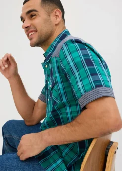 Hombre bonprix bonprix Camisa de manga corta con ribete vaquero