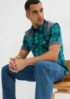 Hombre bonprix bonprix Camisa de manga corta con ribete vaquero