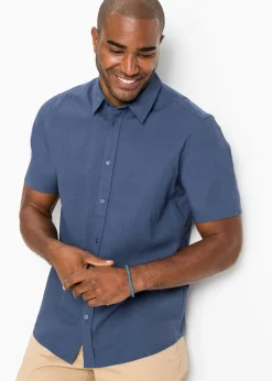 bonprix bonprix Camisas>Camisa de manga corta de mezcla de lino vaporosa índigo