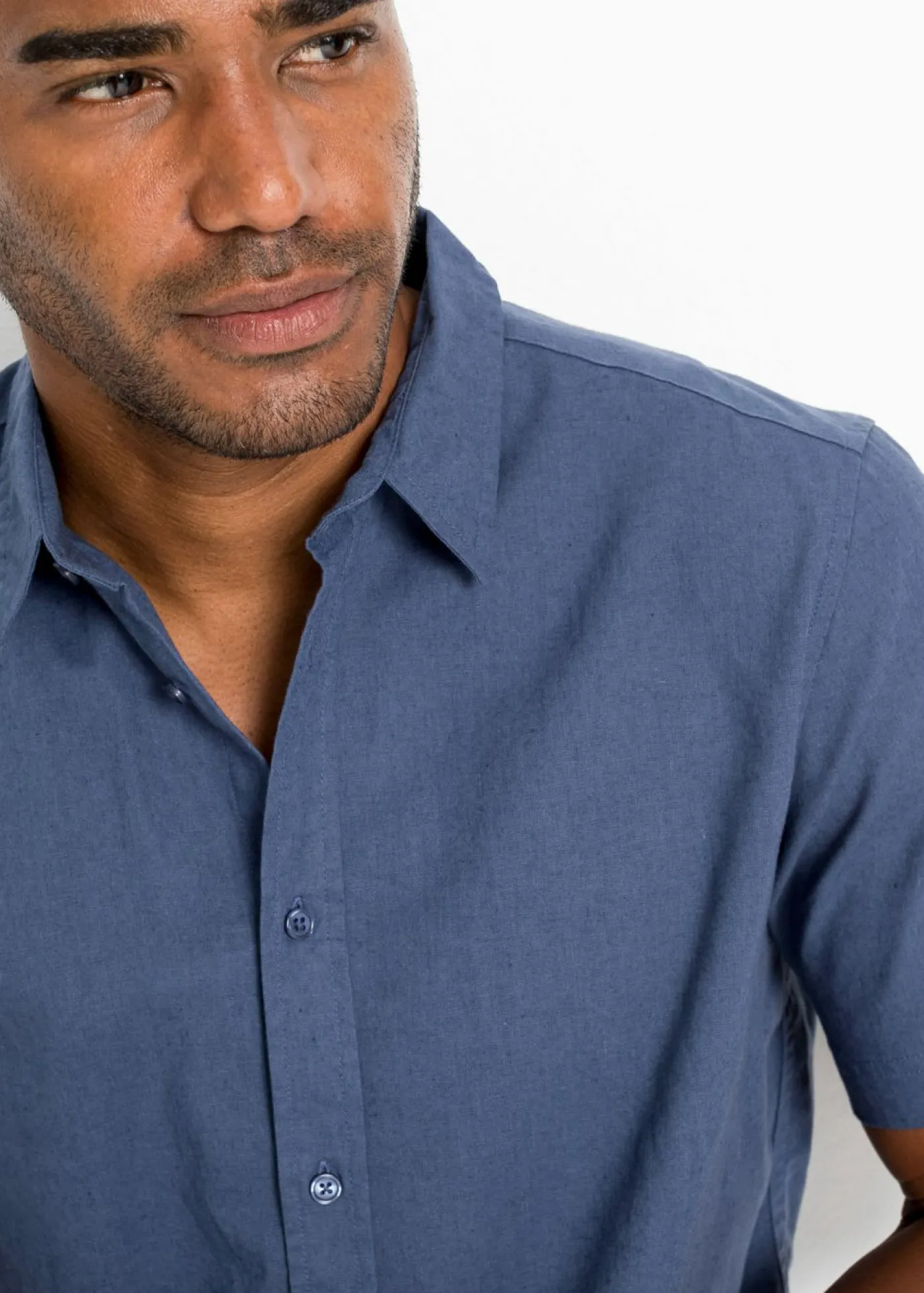 bonprix bonprix Camisas>Camisa de manga corta de mezcla de lino vaporosa índigo