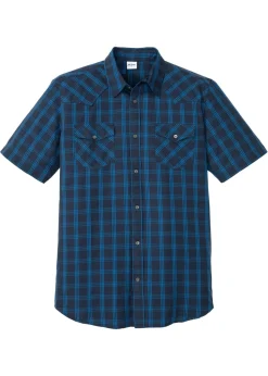 bonprix bonprix Camisas>Camisa de manga corta de algodón puro azul marino a cuadros