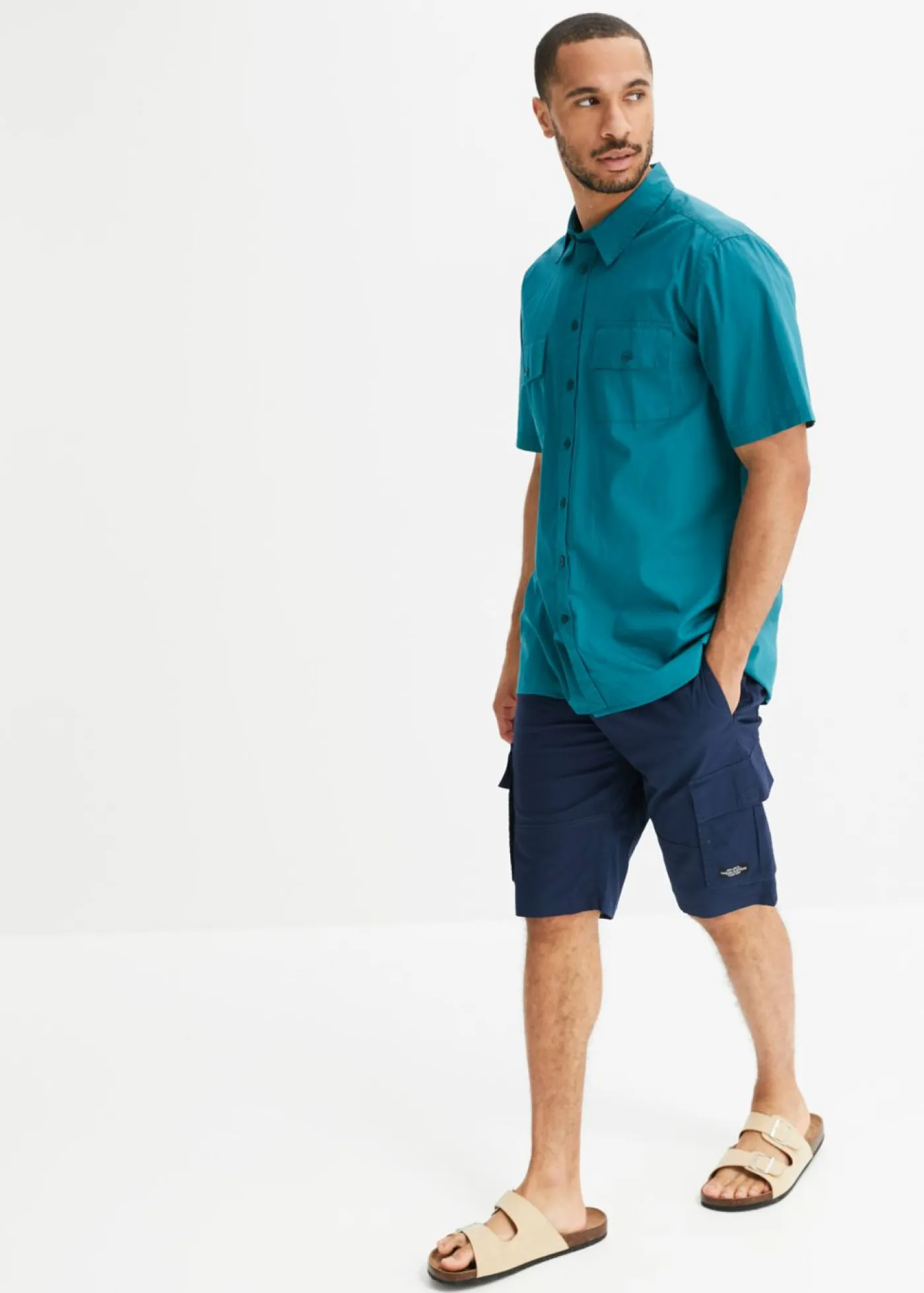 bonprix bonprix Básicos En Rebajas|Camisas>Camisa de manga corta de algodón puro Azul petróleo