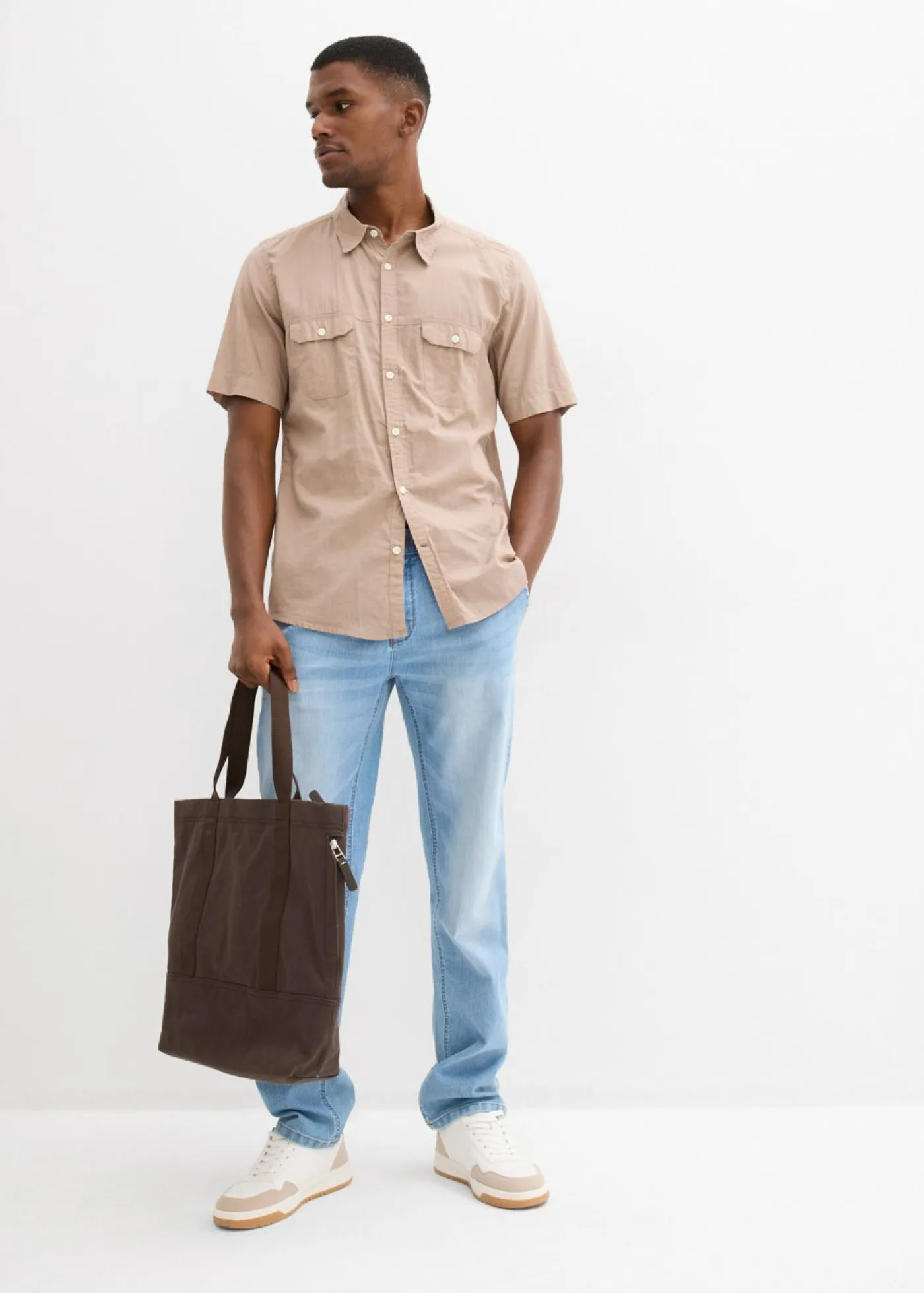 bonprix bonprix Básicos En Rebajas|Camisas>Camisa de manga corta de algodón puro Marrón grisáceo