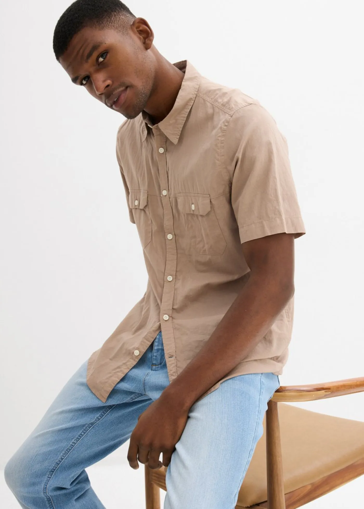 bonprix bonprix Básicos En Rebajas|Camisas>Camisa de manga corta de algodón puro Marrón grisáceo