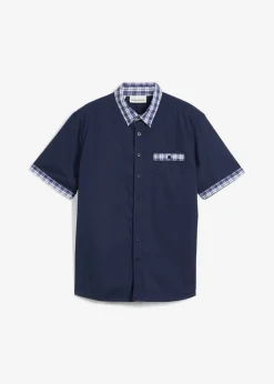 bonprix bonprix Camisas>Camisa de manga corta de algodón puro Azul marino