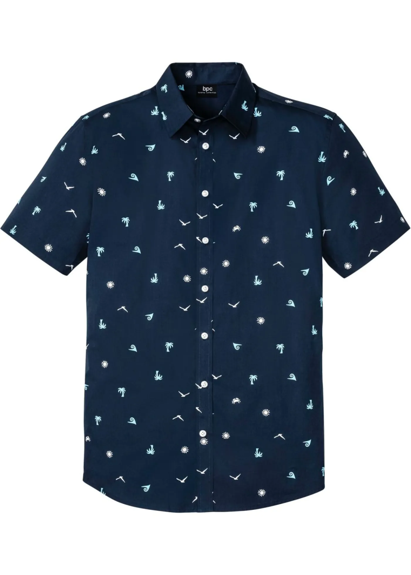 bonprix bonprix Camisas>Camisa de manga corta de algodón puro Azul marino-blanco estampado