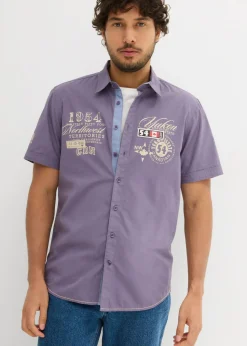 bonprix bonprix Camisas>Camisa de manga corta, slim fit morado ahumado/arena claro