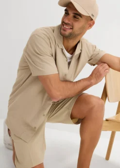 Hombre bonprix bonprix Camisa de manga corta y corte holgado con lino