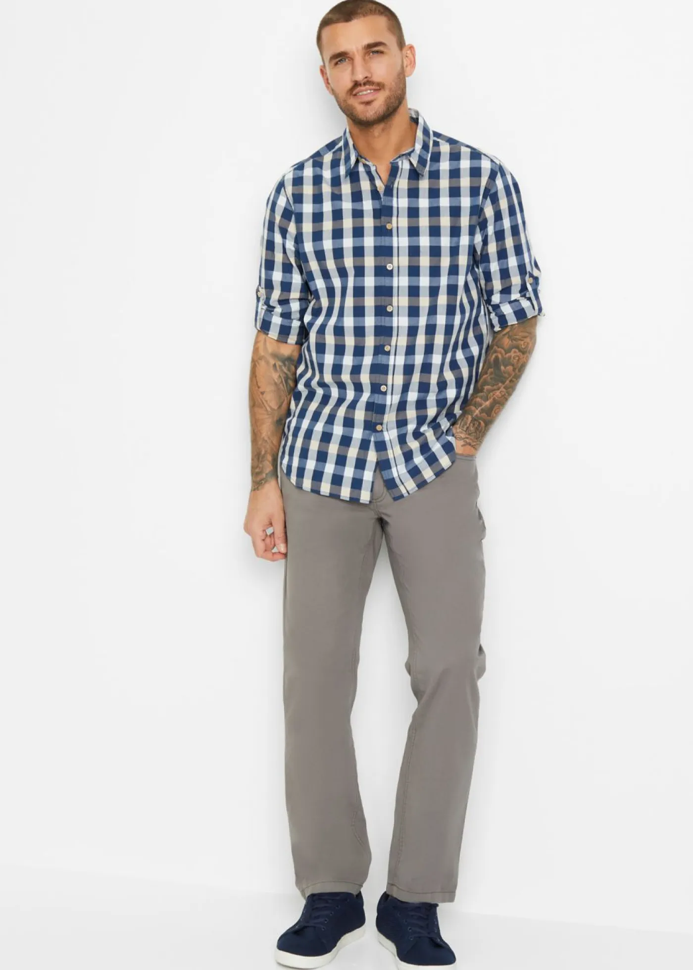 bonprix bonprix Camisas>Camisa de manga larga azul almirante a cuadros