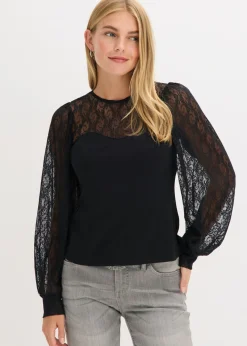 Mujer bonprix bonprix Camisa de manga larga con encaje