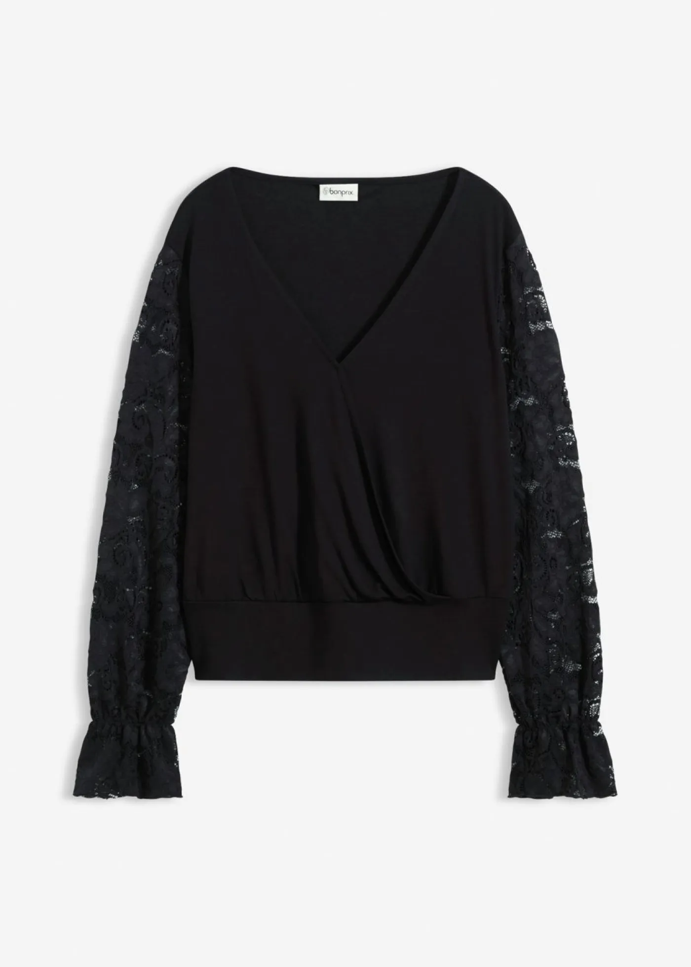 bonprix bonprix Camisetas>Camisa de manga larga con encaje Negro