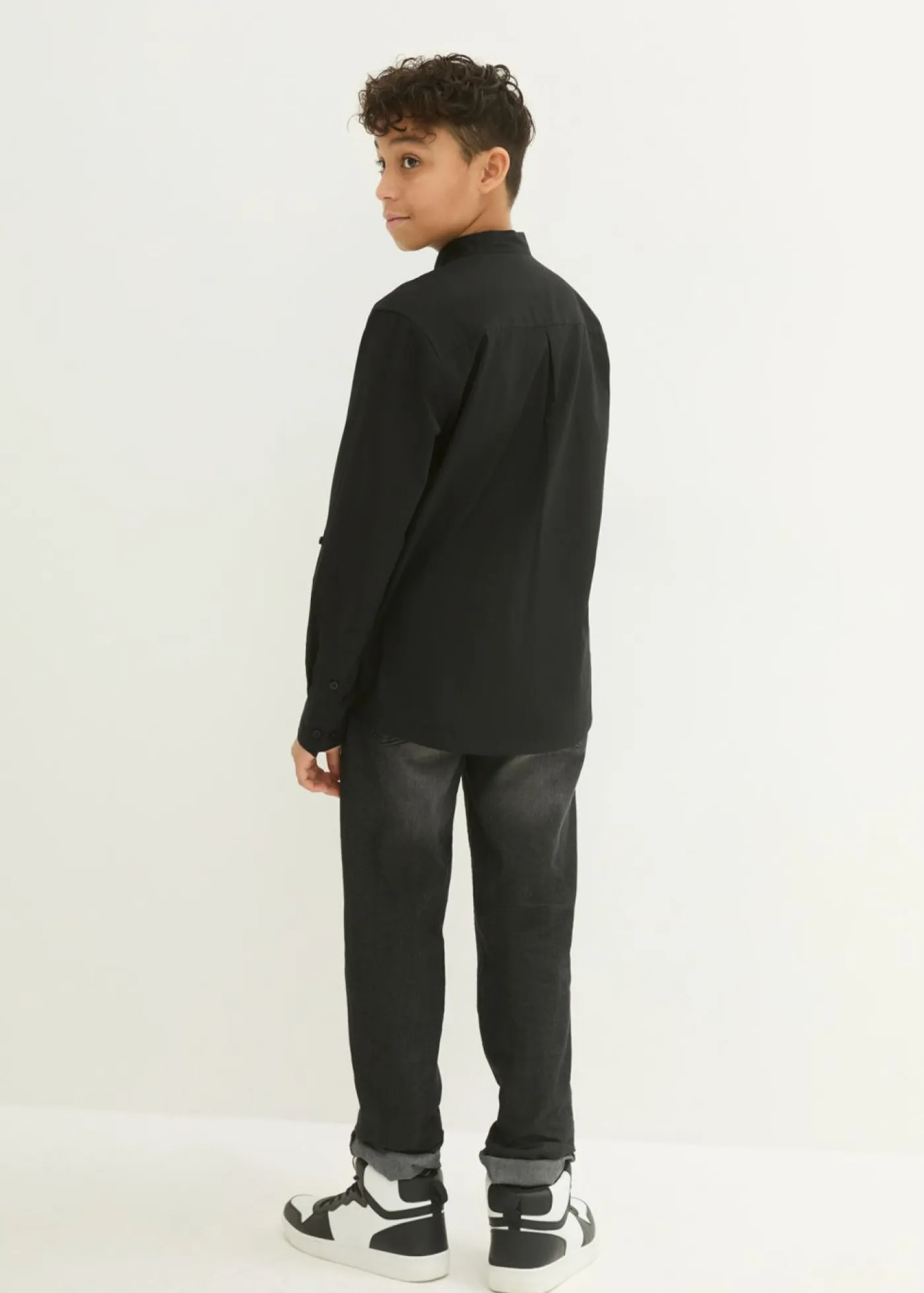 bonprix bonprix Ropa 9 A 16 Años·Conjuntos Y Camisas>Camisa de manga larga con dobladillo de algodón puro Negro