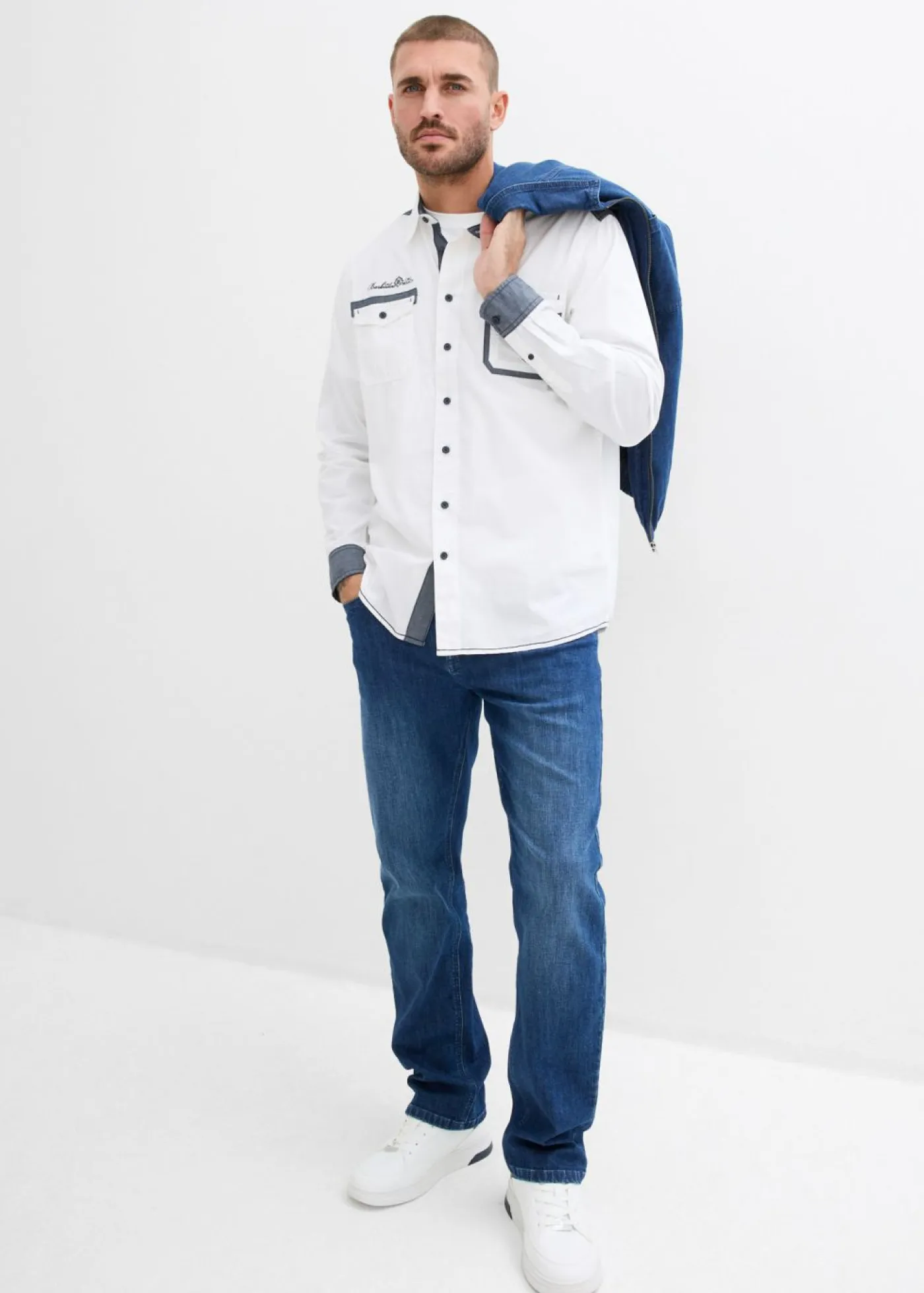 bonprix bonprix Camisas>Camisa de manga larga de algodón puro Blanco