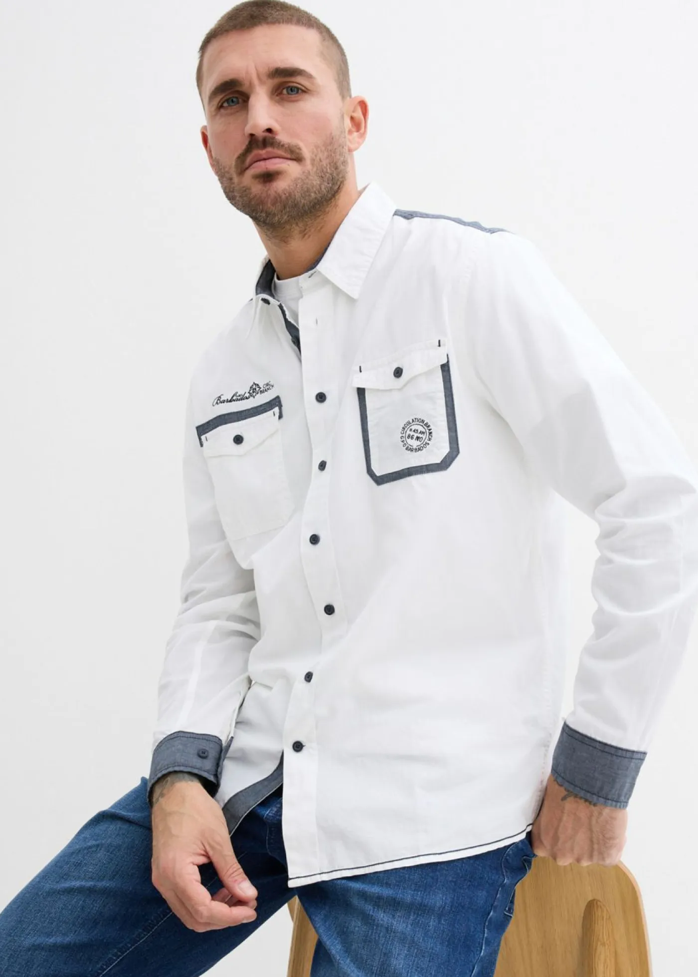 bonprix bonprix Camisas>Camisa de manga larga de algodón puro Blanco