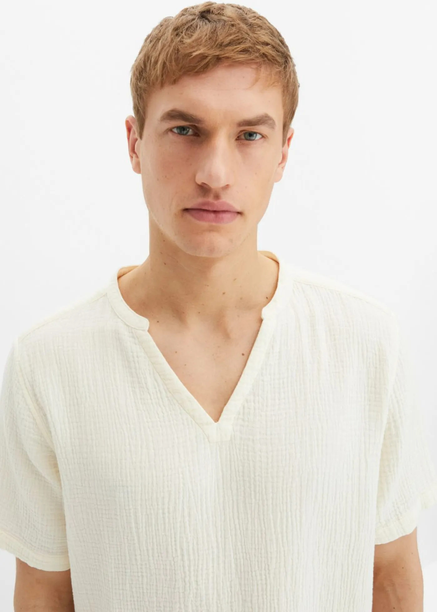 bonprix bonprix Camisas>Camisa de muselina ligera con manga corta Blanco lana