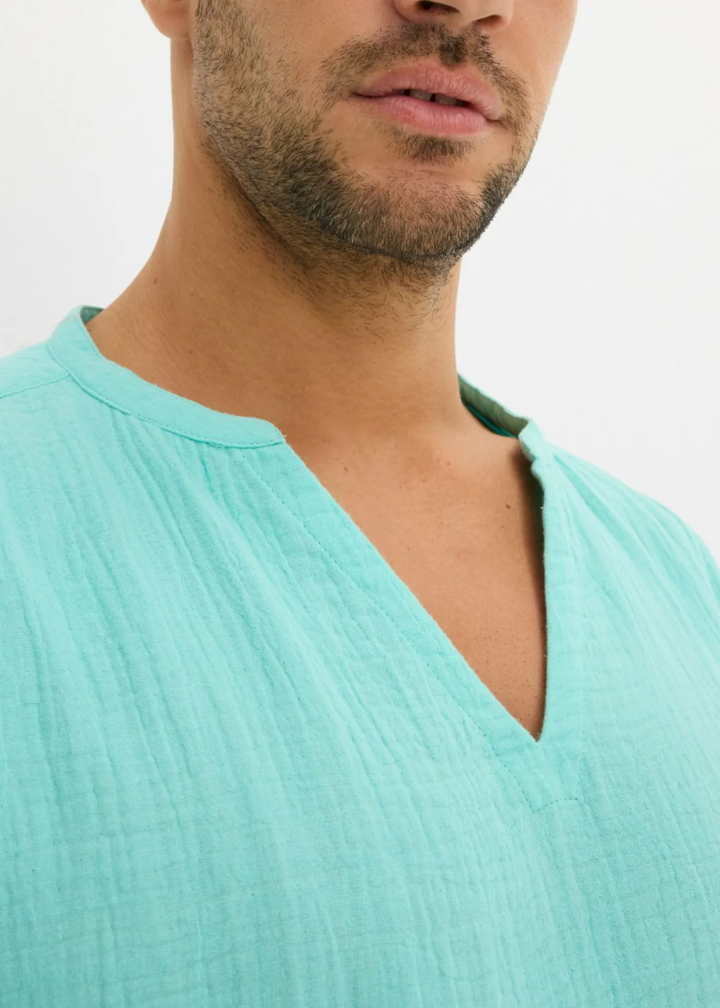 bonprix bonprix Camisas>Camisa de muselina ligera con manga corta Verde agua