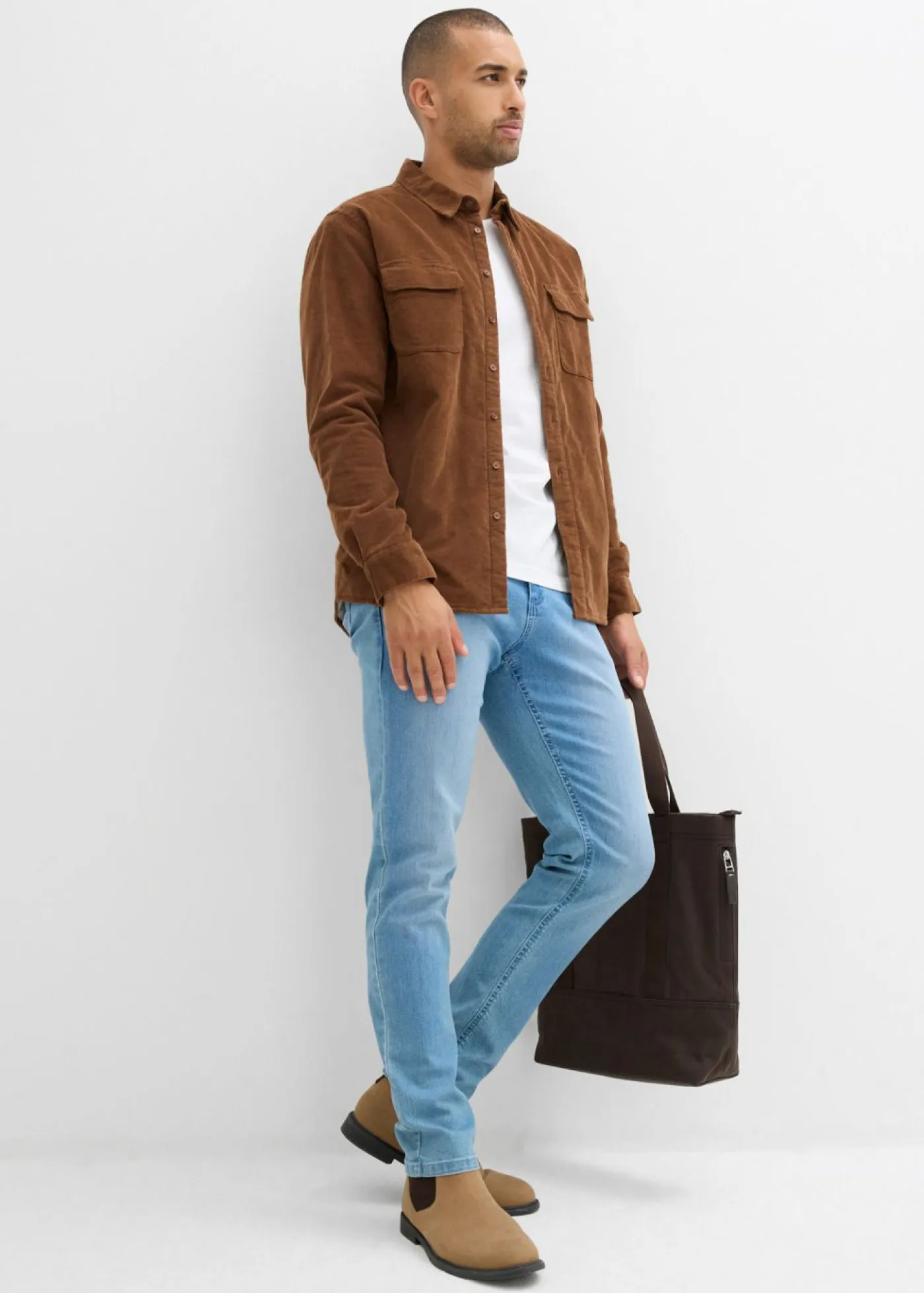 Hombre bonprix bonprix Camisa de pana térmica con tejido elástico y forro polar cálido