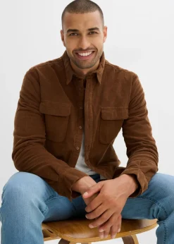 Hombre bonprix bonprix Camisa de pana térmica con tejido elástico y forro polar cálido