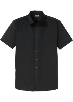 bonprix bonprix Camisas>Camisa elástica de manga corta y corte slim Negro