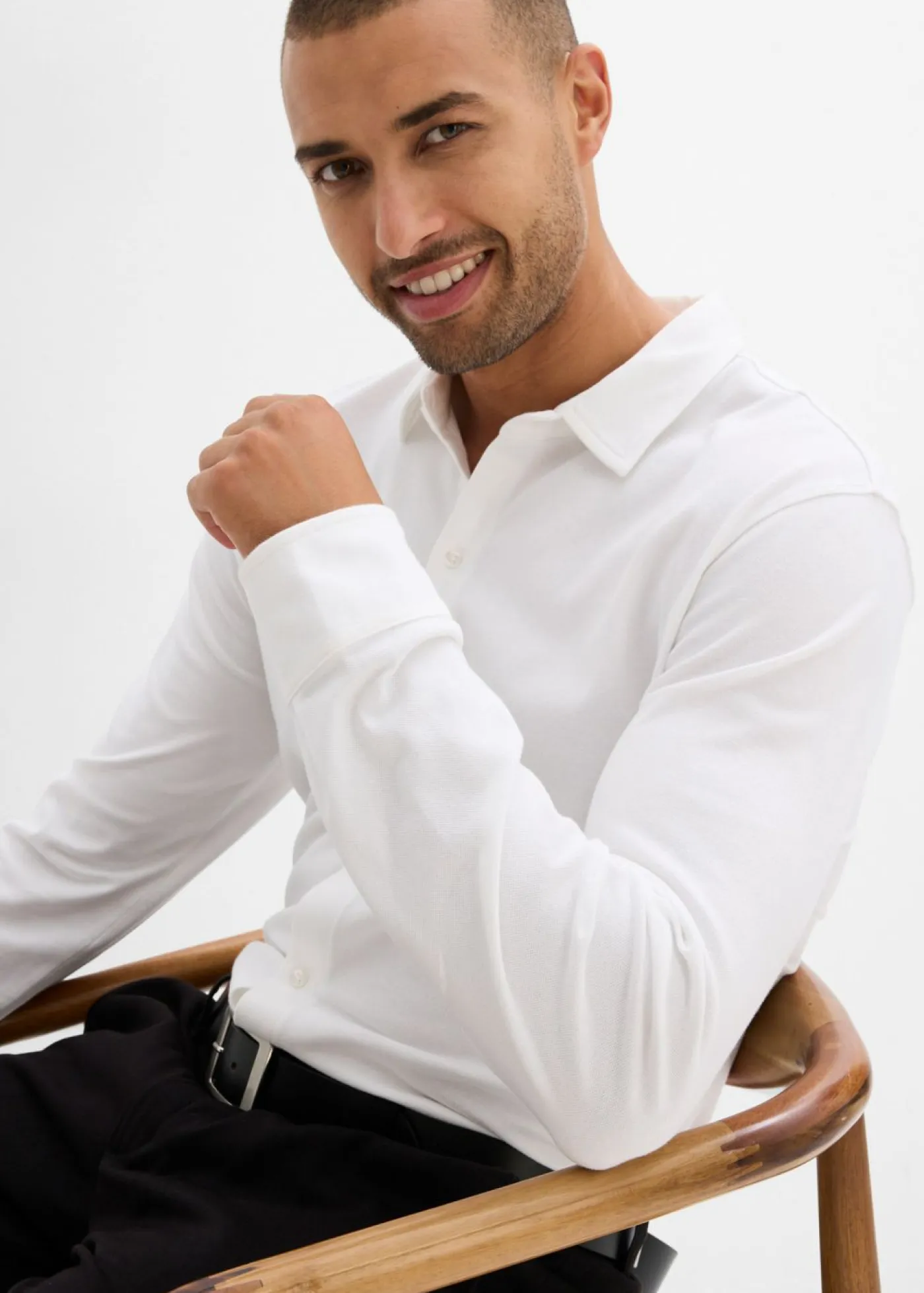 bonprix bonprix Camisas>Camisa elástica de piqué de algodón con corte ajustado Blanco