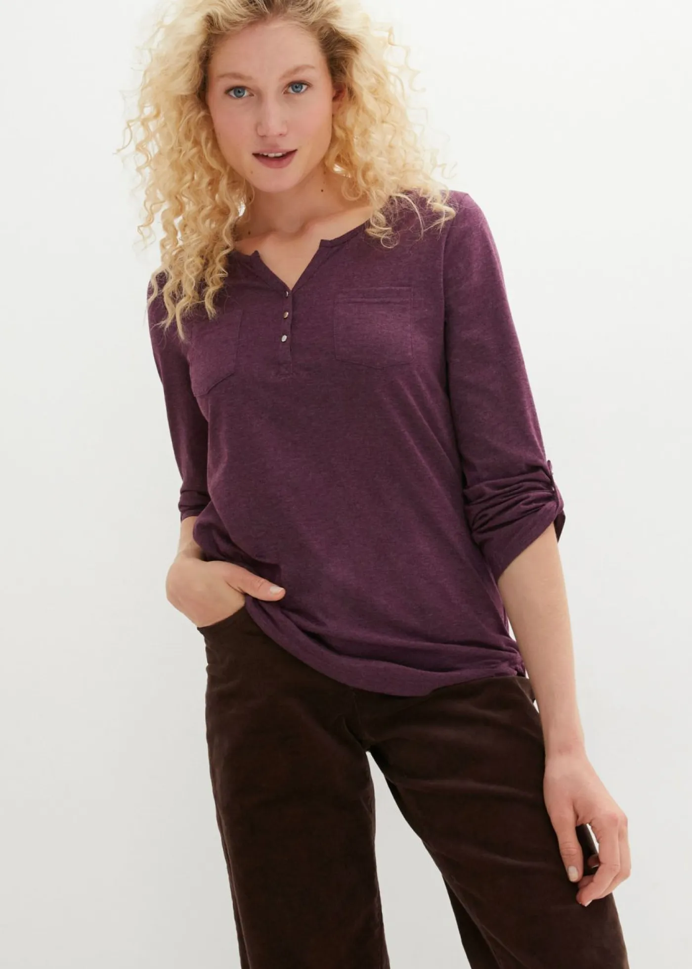 Mujer bonprix bonprix Camisa henley de algodón con botones