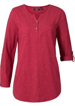bonprix bonprix Camisetas>Camisa henley de algodón con botones Rojo jaspeado